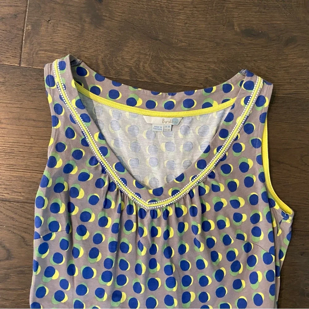 Boden Sleeveless Polka Dot Dress in Blue, Lime & Yellow - Picture 2 of 6